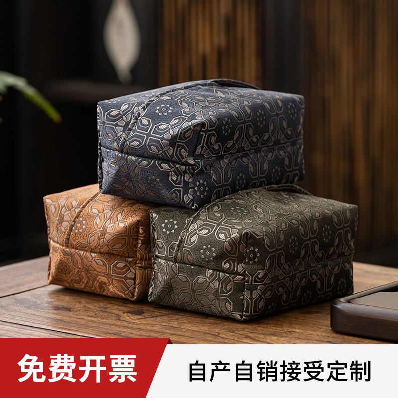 Hộp đựng khăn giấy thổ cẩm thủ công hộp đựng khăn giấy sang trọng để bàn kiểu Trung Quốc
