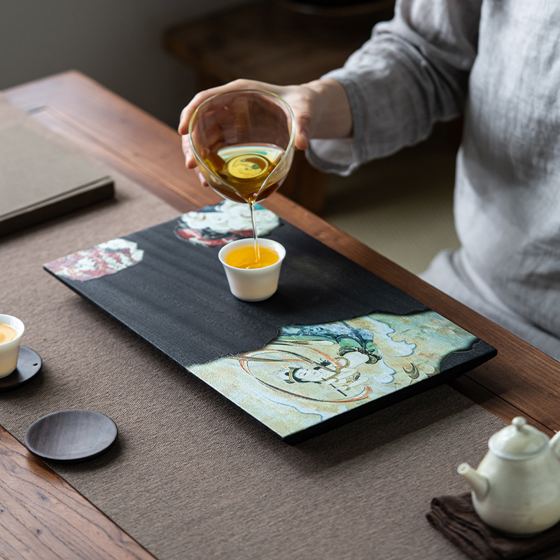 Chậu sắt nghệ thuật bằng gỗ mun bàn pha khô bàn trà kết hợp sáng tạo kiểu Nhật Khay trà nhỏ khay trà đồ trang trí Bộ trà Kung Fu