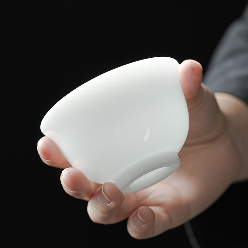 Cốc trà sứ trắng bằng ngọc bích loại đá cốc trà sứ mỏng bằng ngọc bích mỡ cừu cốc trà cốc đơn Bát trà Kung Fu Cốc ép tay