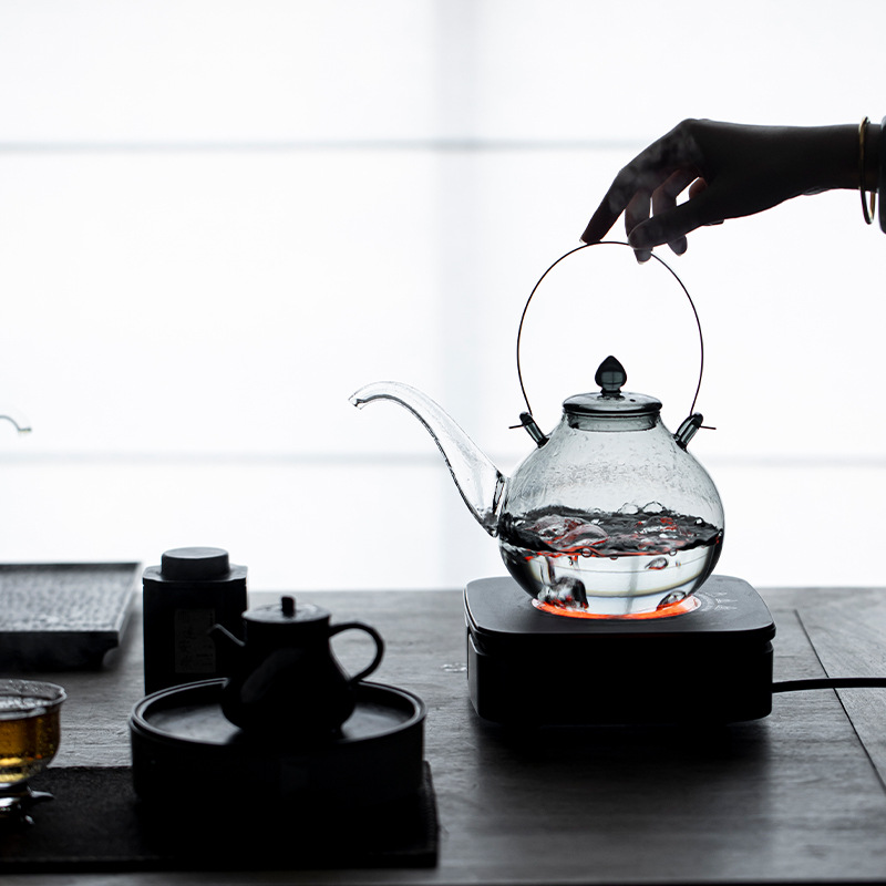 Ấm trà thủy tinh borosilicat cao cấp, ấm đun nước chịu nhiệt mới để đun trà, dùng được trên bếp điện gốm và bếp lửa.