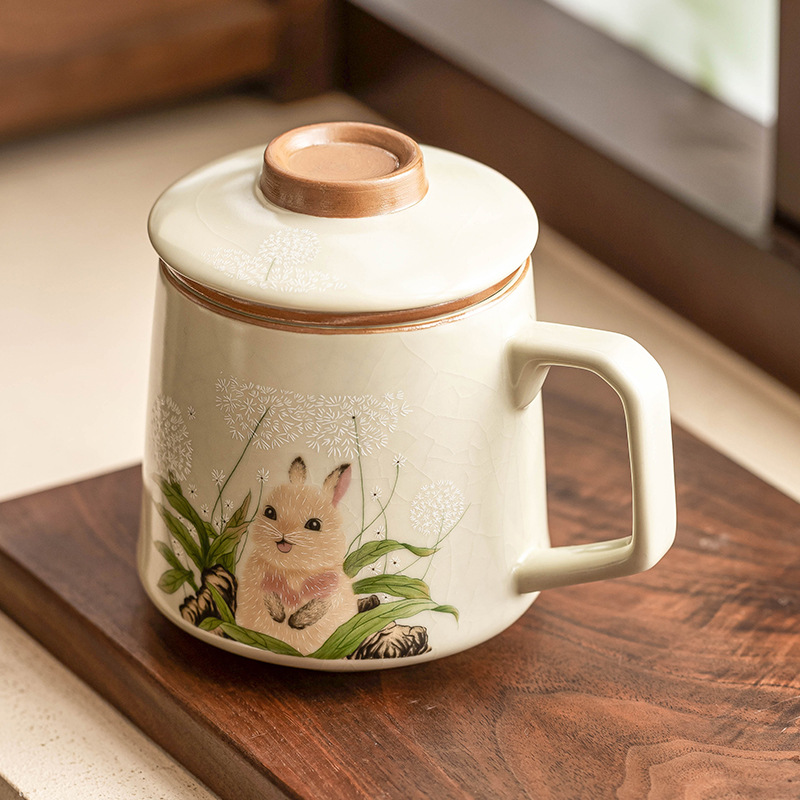 Cốc pha trà thỏ bồ công anh Ru Kiln cốc tách trà cốc gốm sứ chuyên dụng cá nhân hộp quà có nắp