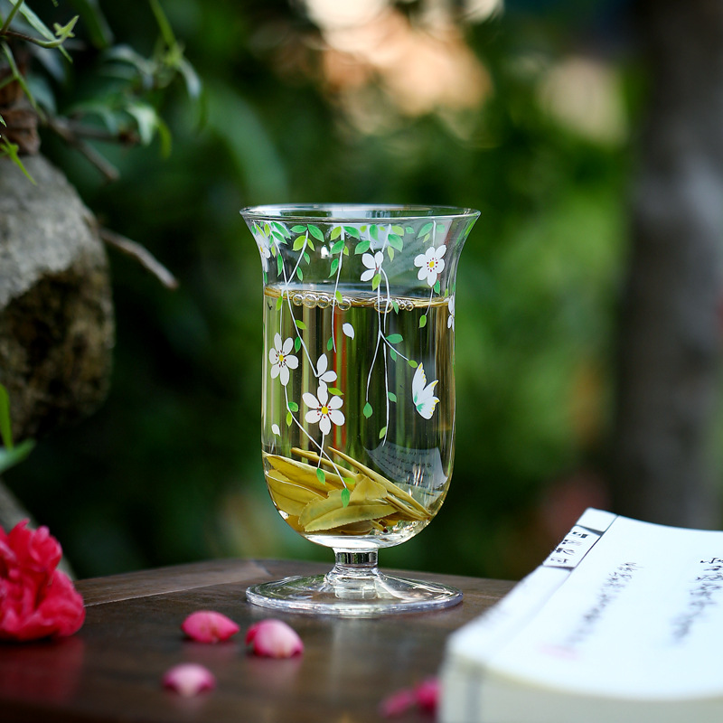 Lễ Hội Hoa Chịu Nhiệt Thủy Tinh Trong Suốt Cốc Trà Xanh Nếm Cốc Cao Borosilicate Kung Fu Bộ Trà Trà Chủ Cốc