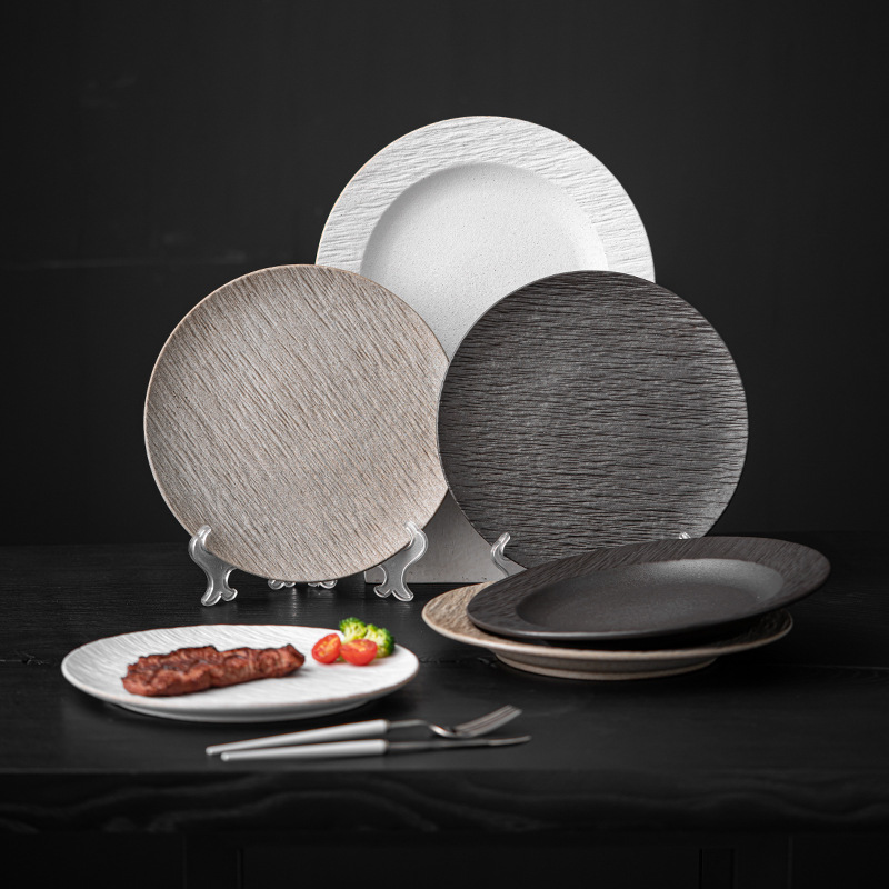 Đĩa ăn có vân đá mờ Bộ đồ ăn bằng gốm thô kiểu Nhật Đĩa nhà hàng gia dụng Đĩa bít tết món ăn phương Tây Đĩa tráng miệng mì ống