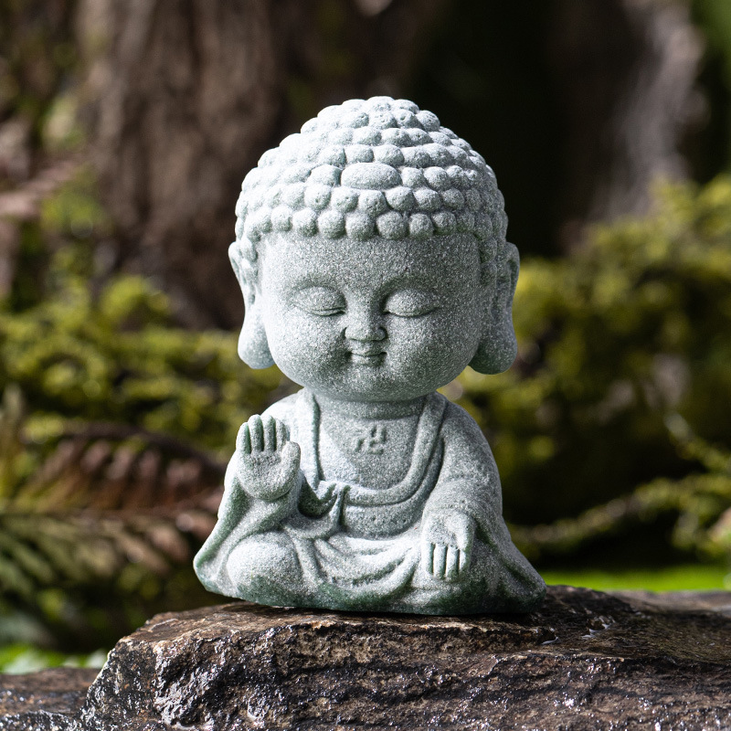 Đồ trang trí nhỏ ba vị Phật và thiền bằng đá xanh