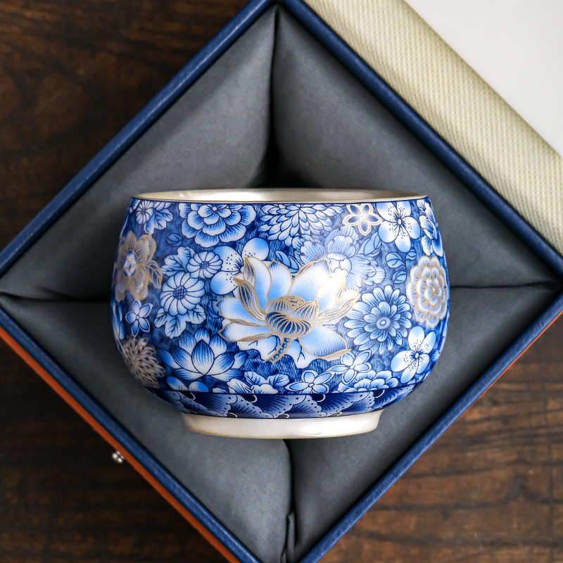 Tách trà mạ bạc Guru Thousand-Flower, Tách trà tinh tế cao cấp dành cho nam và nữ, Tách đơn để nếm trà, Bộ trà Kung Fu.