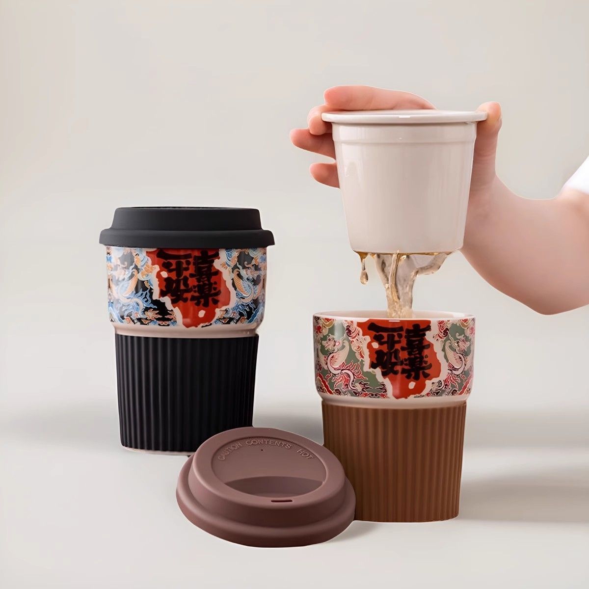 Cốc cà phê trà xám thực vật cổ cốc gốm sứ văn hóa và sáng tạo cốc quà tặng cốc có nắp cốc quà tặng