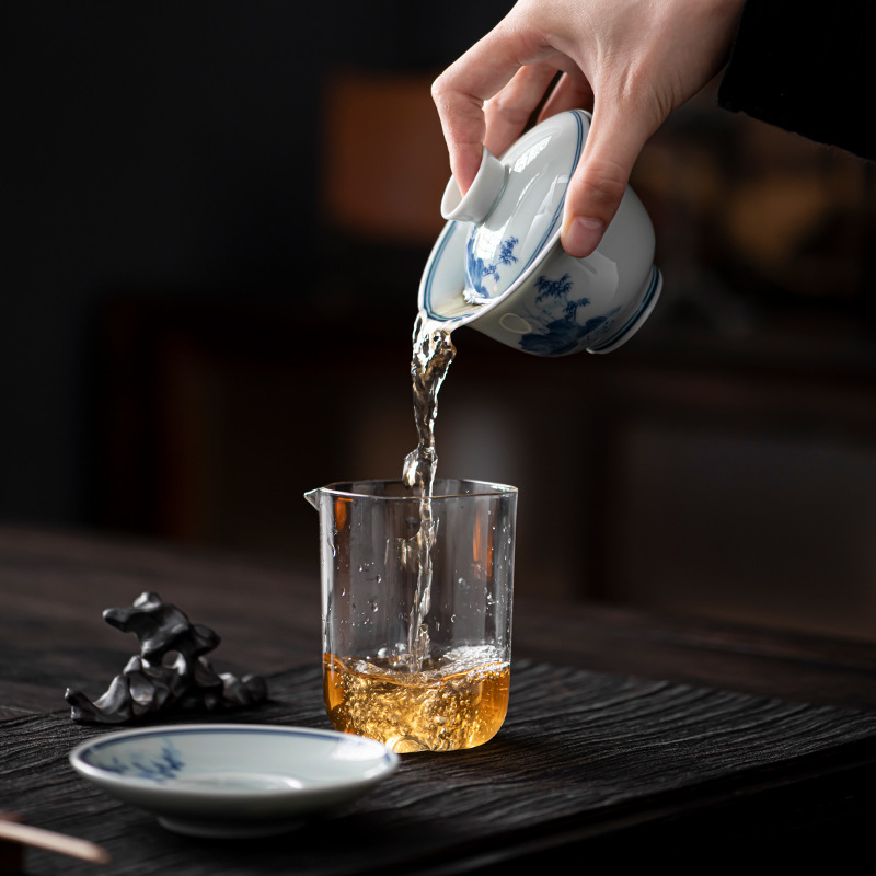 Bát có nắp ba tài cổ điển cốc trà đơn gốm sứ cao cấp bộ trà Kung Fu sứ trắng xanh bát pha trà cỡ lớn nhỏ có nắp