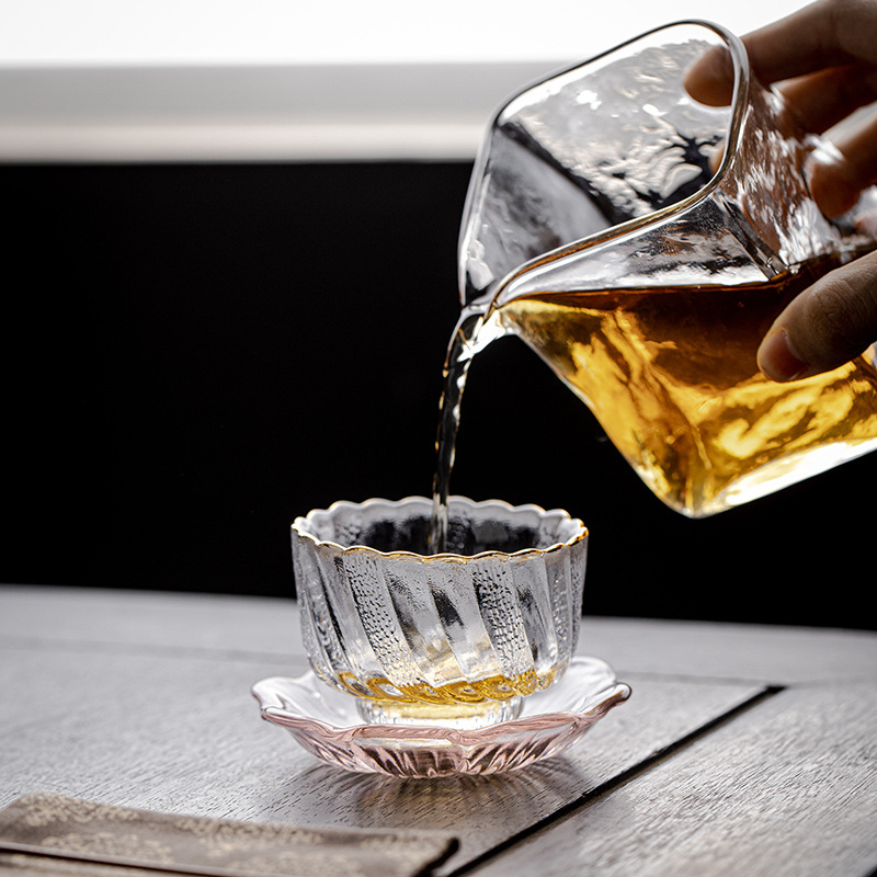 Bộ trà Kung Fu cốc chủ nhân cỡ lớn cốc trà cốc trong suốt dày đơn giản gia dụng cốc trà cốc nhỏ thủy tinh chịu nhiệt