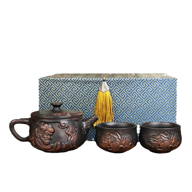 Ấm trà gốm tím Hanwa có thể nâng và xoay ấm trà đất sét tím Dama nước xây thủ công Bộ ấm trà Kung Fu gia dụng