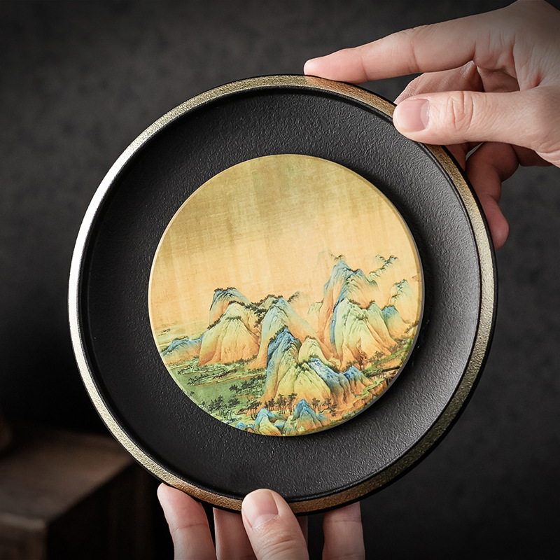 Ấm đun nước bằng gốm, bàn pha khô, khay đựng trà nhỏ gia dụng, khay đựng nước hình tròn, khay đựng trà, khay đựng cốc, tấm cách nhiệt