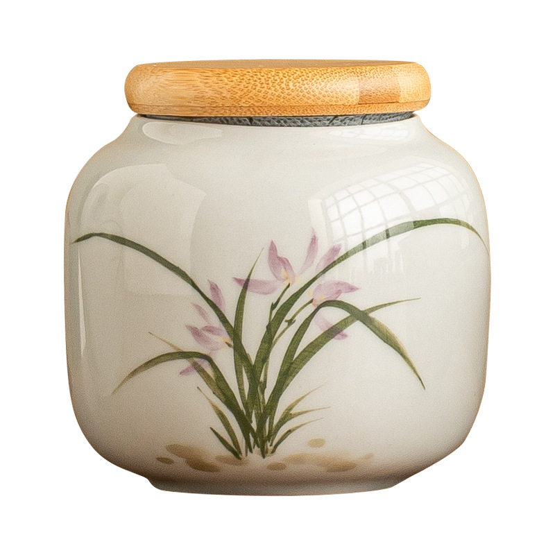 Bình trà gốm sứ hoa lan vẽ tay Bình rỗng Bình lưu trữ trà cầm tay Bình kín chống ẩm Bình trà cỡ nhỏ kiểu Trung Quốc