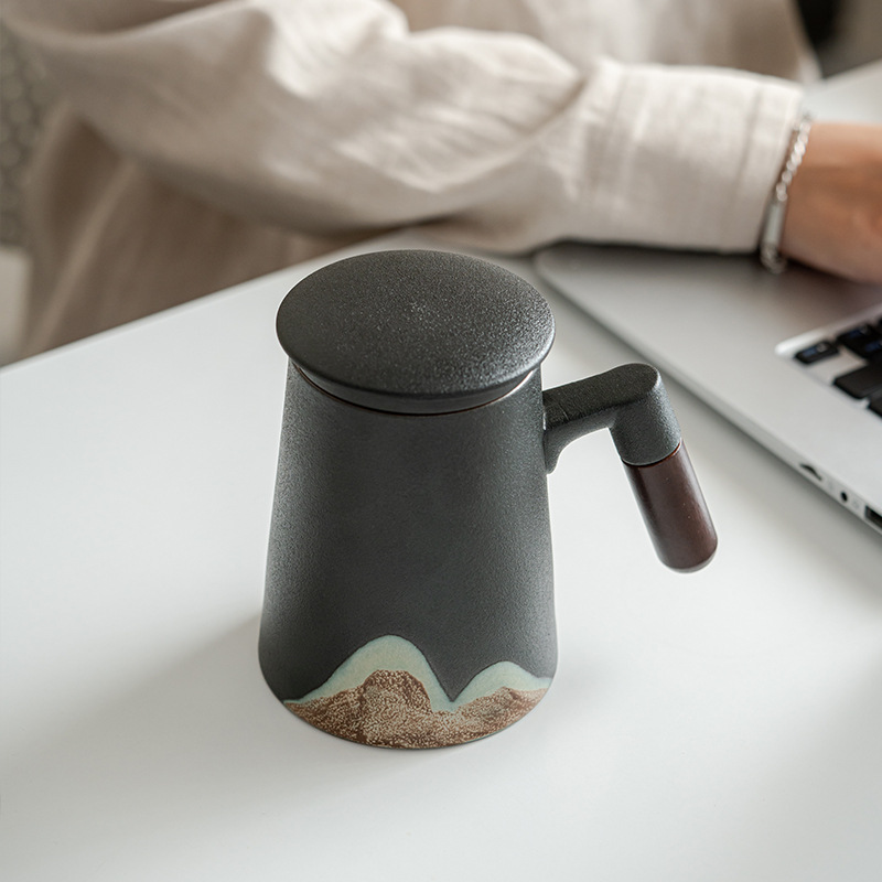 Chupu gốm sứ Yuanshan Mug tách nước trà văn phòng gia dụng có nắp lọc Cốc pha trà cá nhân