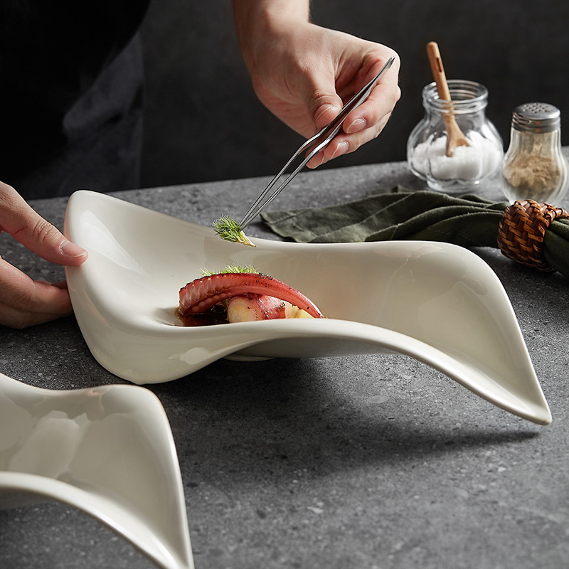 Bộ đồ ăn đặc biệt không đều, đĩa sứ hình chiếc lá, đĩa salad, đĩa sashimi cao cấp, đĩa ý tưởng nghệ thuật, đĩa món ăn lạnh