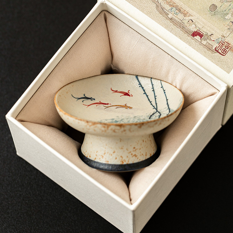 Nhà máy màu xanh và trắng, đá lửa, vỏ gốm đỏ, chạm khắc vàng vẽ tay, bộ trà Koi Koi, phụ kiện, nắp, khay trái cây khô