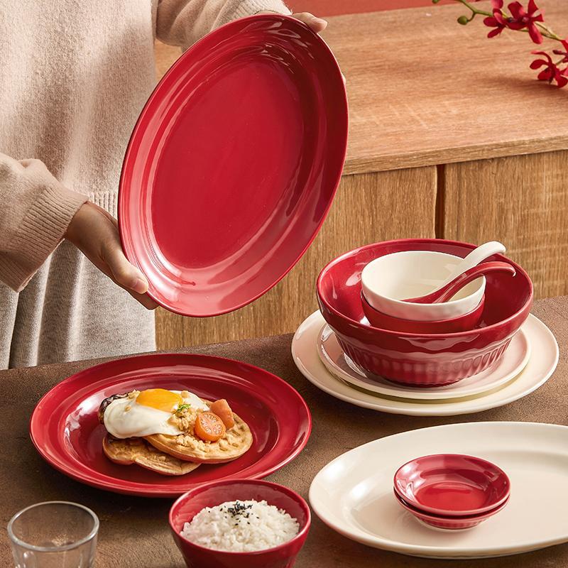 Bộ bát đĩa lễ hội, bát đĩa gia dụng sáng tạo tân gia, nhà mới, bộ đồ ăn quà tặng, bát đĩa giá trị cao, bát đĩa súp