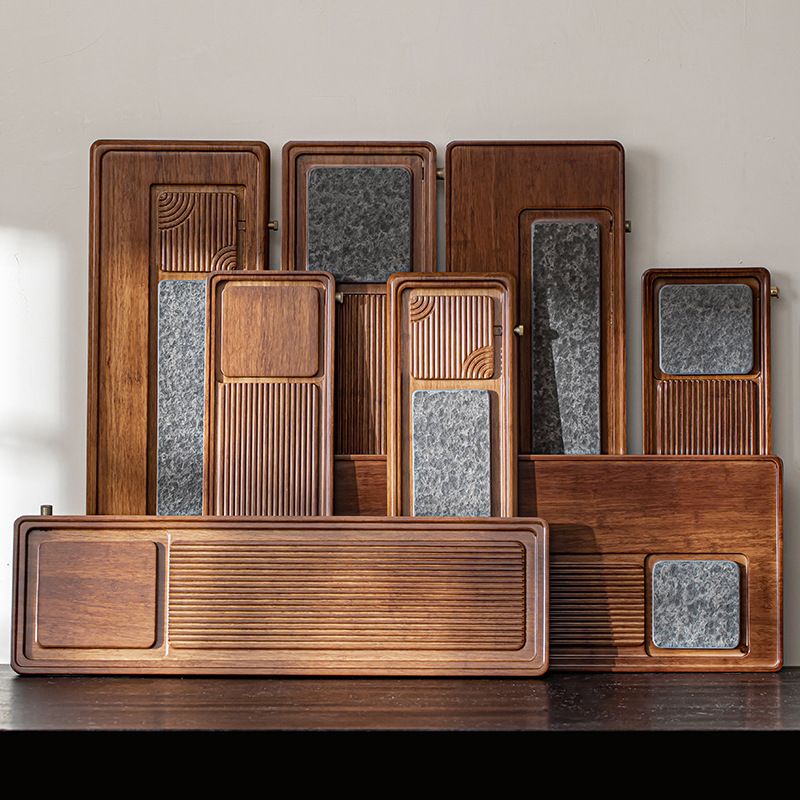 Bán buôn khay trà đá mun tre nặng Bộ trà Kung Fu lớn nguyên khối đơn giản bàn trà nhỏ phòng khách gia dụng bằng tre cổ điển