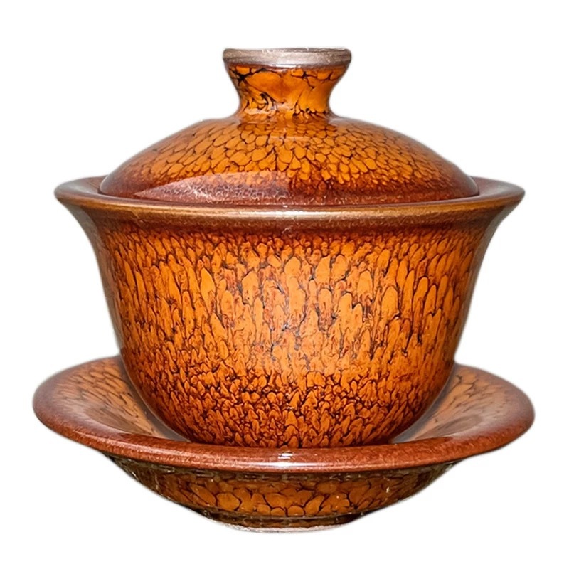 Cô giáo tài năng cao cấp tráng men đầy đủ trang điểm bát ba tài năng một bát có nắp đậy bát trà bộ dụng cụ trà Kung Fu