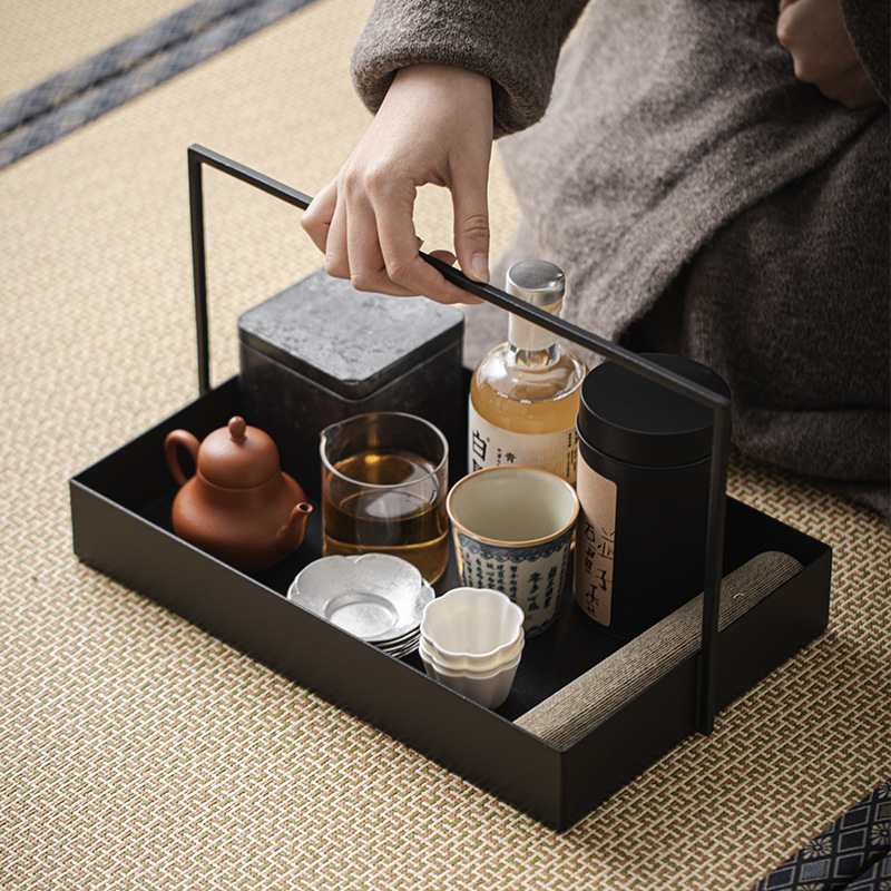 Giỏ sắt nghệ thuật mới của Trung Quốc Da'antang Hộp đựng đồ Bộ trà bằng sắt màu đen hộp đựng trà Khay trà mẫu đồ trang trí phòng