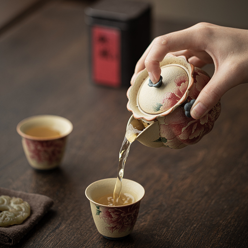 Bộ ấm trà một ấm hai cốc, ấm cầm tay gốm sứ gia dụng, hộp quà tặng