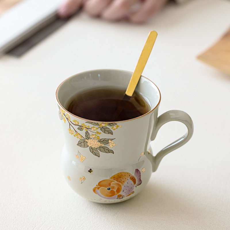 Cốc hồ lô cá osmanthus vàng xám thực vật phong cách quốc gia cốc uống nước văn phòng tại nhà cốc cà phê cá nhân quà tặng