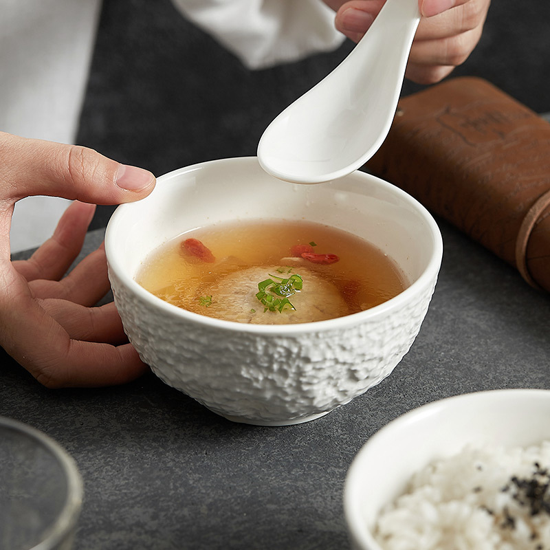 Bát cơm sáng tạo, 2023 cơm gia dụng, bộ đồ ăn cao cấp mẫu mới, bát gốm, thìa, bát nhỏ ăn 4.5 inch đơn