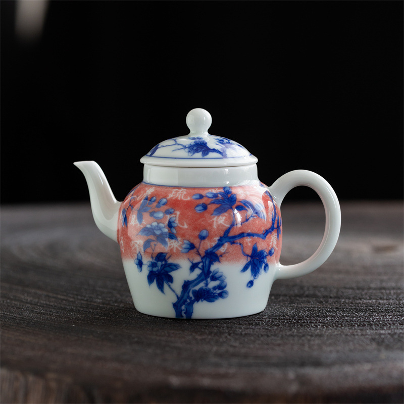 Ấm trà gốm sứ tráng men màu ấm trà lớn ấm trà gia dụng thủ công sứ trắng xanh cổ điển kiểu Trung Quốc