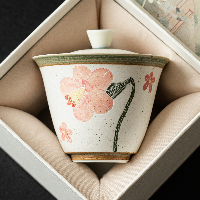 Bát hai nắp cao cấp, bát trà hoa chuông có nắp, cốc trà kungfu gia dụng chống bỏng dung tích lớn