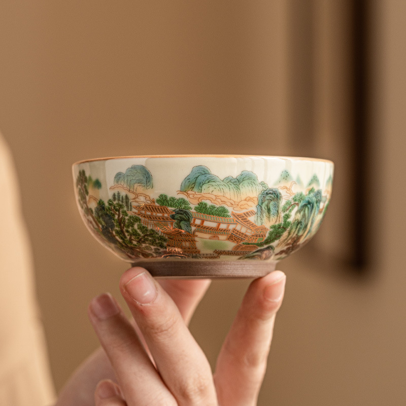 Nhà máy Cốc phong cảnh đầy màu sắc Cốc trà Pu'er dung tích lớn Cốc chủ gốm sứ Bộ trà Kung Fu Trung Quốc Cốc trà