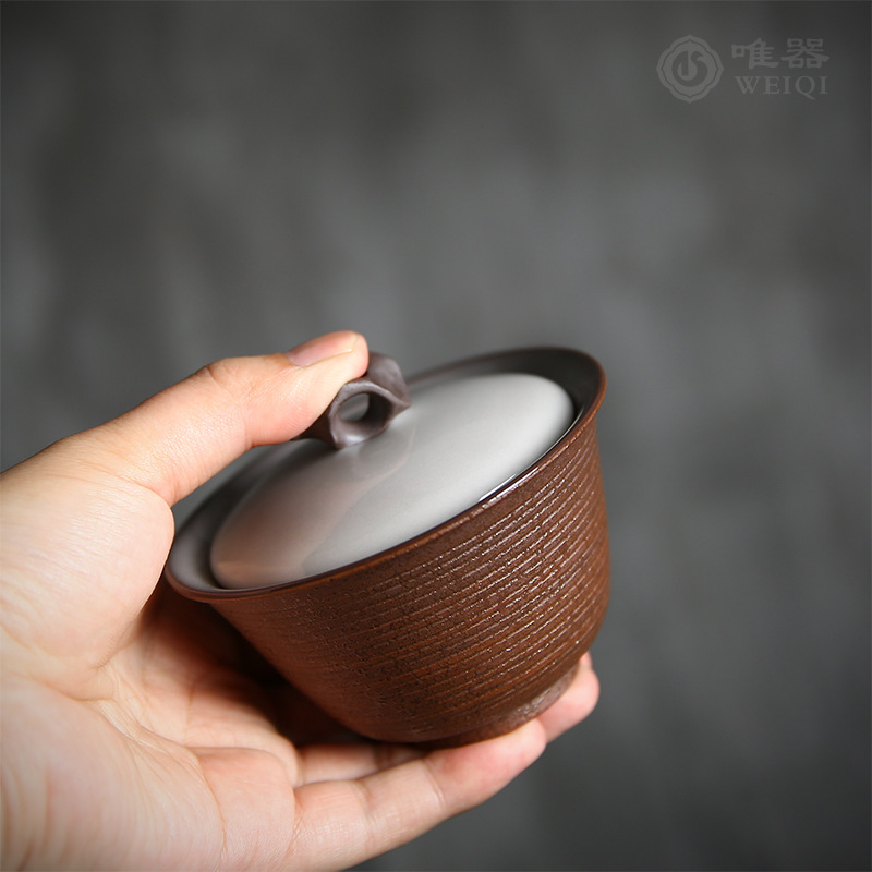 Bộ trà Kung Fu gốm sứ Wu Junquan làm thủ công Xuan Shi Er Cai có nắp bát đơn gia dụng pha trà đá bát nhỏ