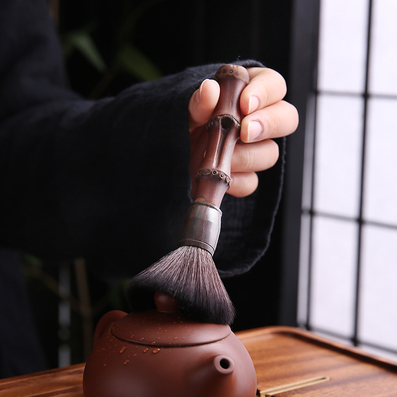 Bút nâng ấm gốc tre tự nhiên, bàn trà, bàn trà, Khay trà, bút trà, bàn chải tre than, phụ kiện trà đạo không có lông