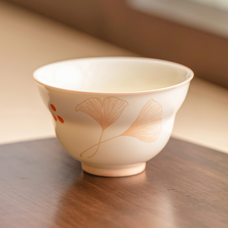Cốc Phúc Lộc bạch quả màu be cốc chủ nhân gốm cốc trà Kung Fu gia dụng cốc trà kiểu Trung Quốc cốc trà hộp quà cốc đơn