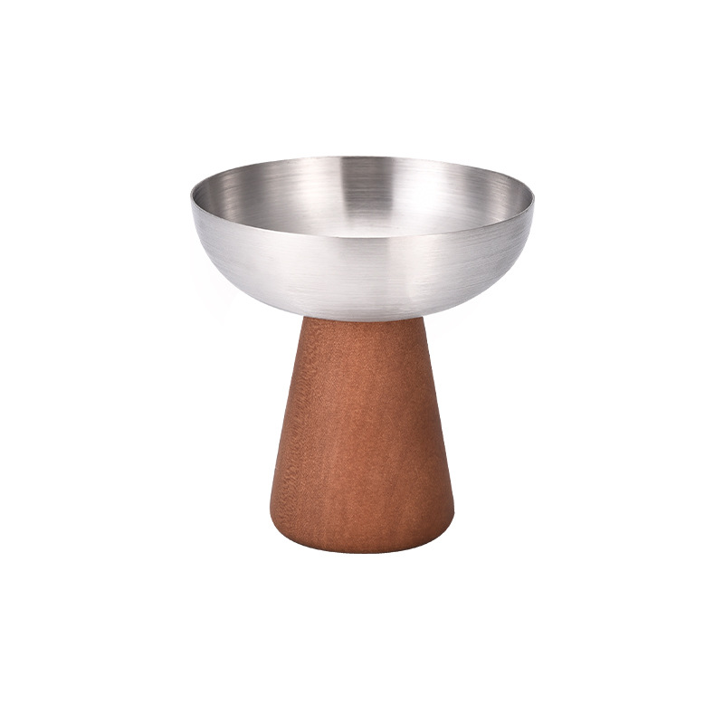 Ly kem inox chân gỗ hình cây nấm, ly sữa chua cao, ly pudding kem, ly trái cây CLB012