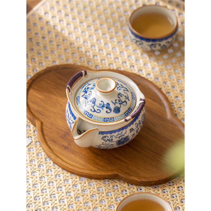 Ấm trà xanh trắng ấm trà đơn cao cấp sang trọng nhẹ gốm sứ Đức Hoa ấm trà công phu cổ điển phong cách Trung Quốc ấm trà cầm tay