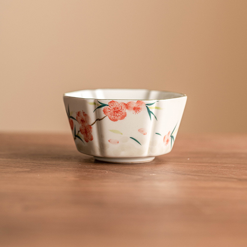 Cốc chủ nhân vẽ tay hoa đào cốc đơn gốm sứ Dehua cốc trà cá nhân cốc trà Bộ trà cao cấp đơn cốc trà nhỏ