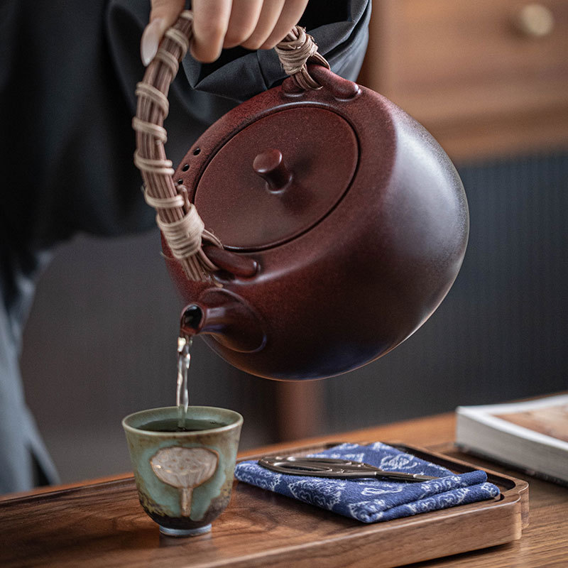 Ấm trà Kung Fu gốm sứ thủ công ấm trà Kung Fu gia dụng ấm trà đơn dệt mây đơn giản