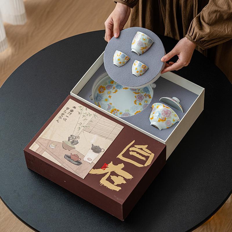 Đồ tráng men cổ, bát cốc đựng trà, bộ ấm trà, hộp quà tặng, quà tặng cho người lớn tuổi, tiệc sinh nhật của cha mẹ, tân gia
