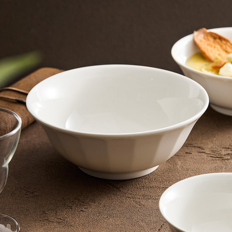 Bát sứ trắng Dehua bát cơm gia dụng bát lớn bát mì bát canh bát gốm sứ 2023 bộ đồ ăn sáng tạo mẫu mới
