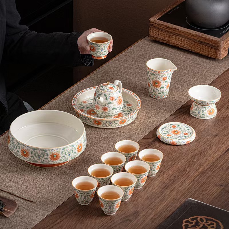 Bộ ấm chén trà Kung Fu men Huayuntang 2025, bộ ấm trà gia dụng mới, sang trọng cao cấp, hộp quà tặng tiện dụng