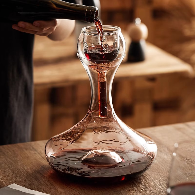 Bình đựng rượu vang, bình thở vang thủy tinh pha lê với lọc và sục khí DY9814, decanter cho nhà hàng.