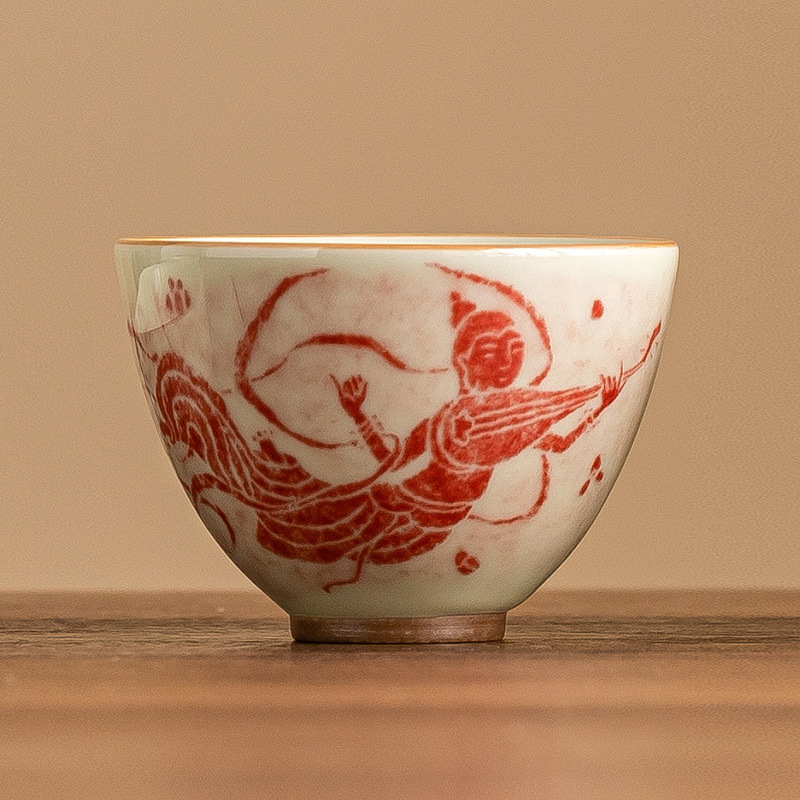 Cốc tim gà văn hóa và sáng tạo Đôn Hoàng, tách trà nhỏ, tách trà Kung Fu không nóng, bộ trà gốm sứ, cốc chủ nhân, cốc đơn