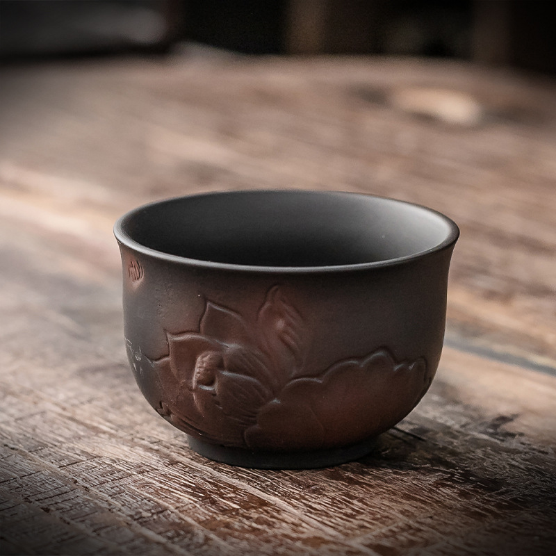 Cốc trà nhỏ bằng Gốm Tím, cốc hoa sen chạm khắc thủ công, tách trà, dụng cụ Trà Công Phu bằng cát tím, cốc đơn, cốc chủ nhân, gia dụng
