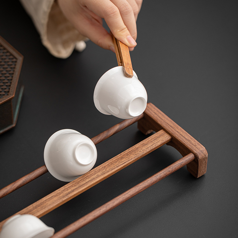 Giá đựng cốc trà Gỗ Óc Chó, giá để cốc trà, giá để ráo nước, bộ trà để bàn bằng gỗ nguyên khối, Giá đựng cốc trà, phụ kiện trà đạo