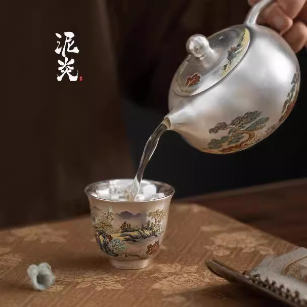 Chén chuông Tùng Sơn mạ bạc, dụng cụ trà Kung Fu, tách trà Pu'er, cốc đơn, cốc chủ nhân, cốc cá nhân, bát trà nhỏ, hộp quà