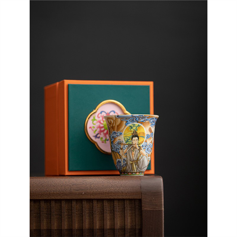 Cốc chủ nhân Đôn Hoàng tráng men cao cấp, bộ trà Kung Fu Trung Quốc, cốc trà cá nhân gốm sứ, hộp quà