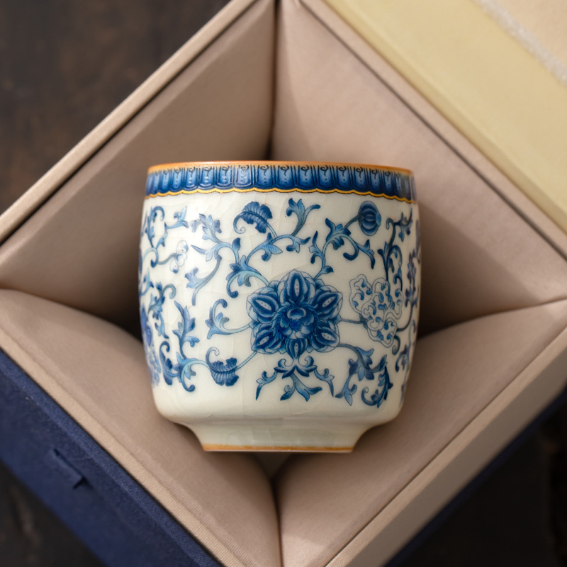 Cốc trà cá nhân hoa sen xanh và trắng Ruyao cốc chủ sở hữu cốc mở chuyên dụng cá nhân có thể nâng cốc đơn Kung Fu bán buôn cốc trà