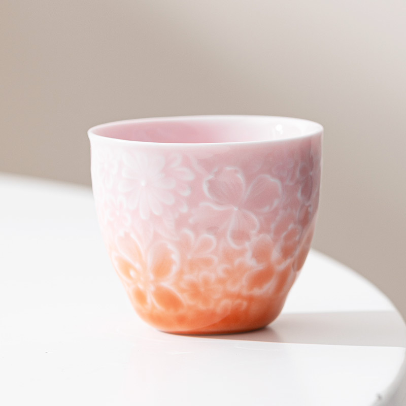 Cốc trà chạm nổi hoa anh đào Gradient cốc chủ sở hữu Bộ trà Kung Fu cao cấp dành cho nữ cốc trà cốc trà gia đình hiếu khách