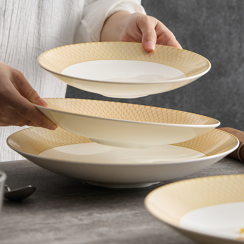 Wanli vàng đĩa gốm hộ gia đình đĩa cao cấp tiếp cận sang trọng món ăn phương Tây đĩa khách sạn bộ đồ ăn súp đĩa ramen đĩa