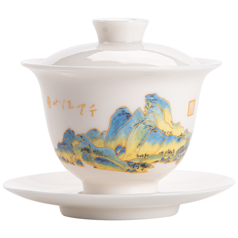 Bát sứ trắng sứ Đức Hoa Bát sứ Ba tài năng Trà đen trà đá Trà Công Phu Bát trà sứ ngọc lớn