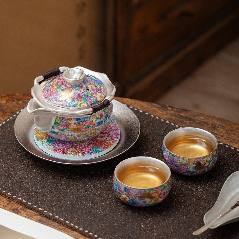 Ấm trà mẫu mới năm 2025 ấm trà cốc cầm tay bộ ấm trà cao cấp mạ bạc chuyên dụng cho nữ hoa