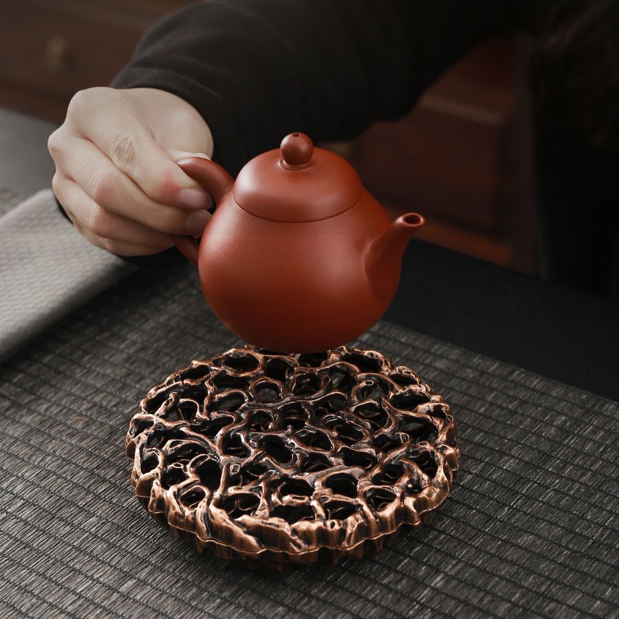 Chậu đồng hình tròn sáng tạo Da'antang, bàn pha khô, phụ kiện Bộ trà Kung Fu, chậu đất sét tím, đệm ấm, nắp, Giá đỡ bát